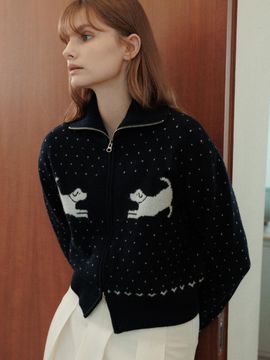 TRWA wool Nordic knit zip-up cardigan (NAVY)