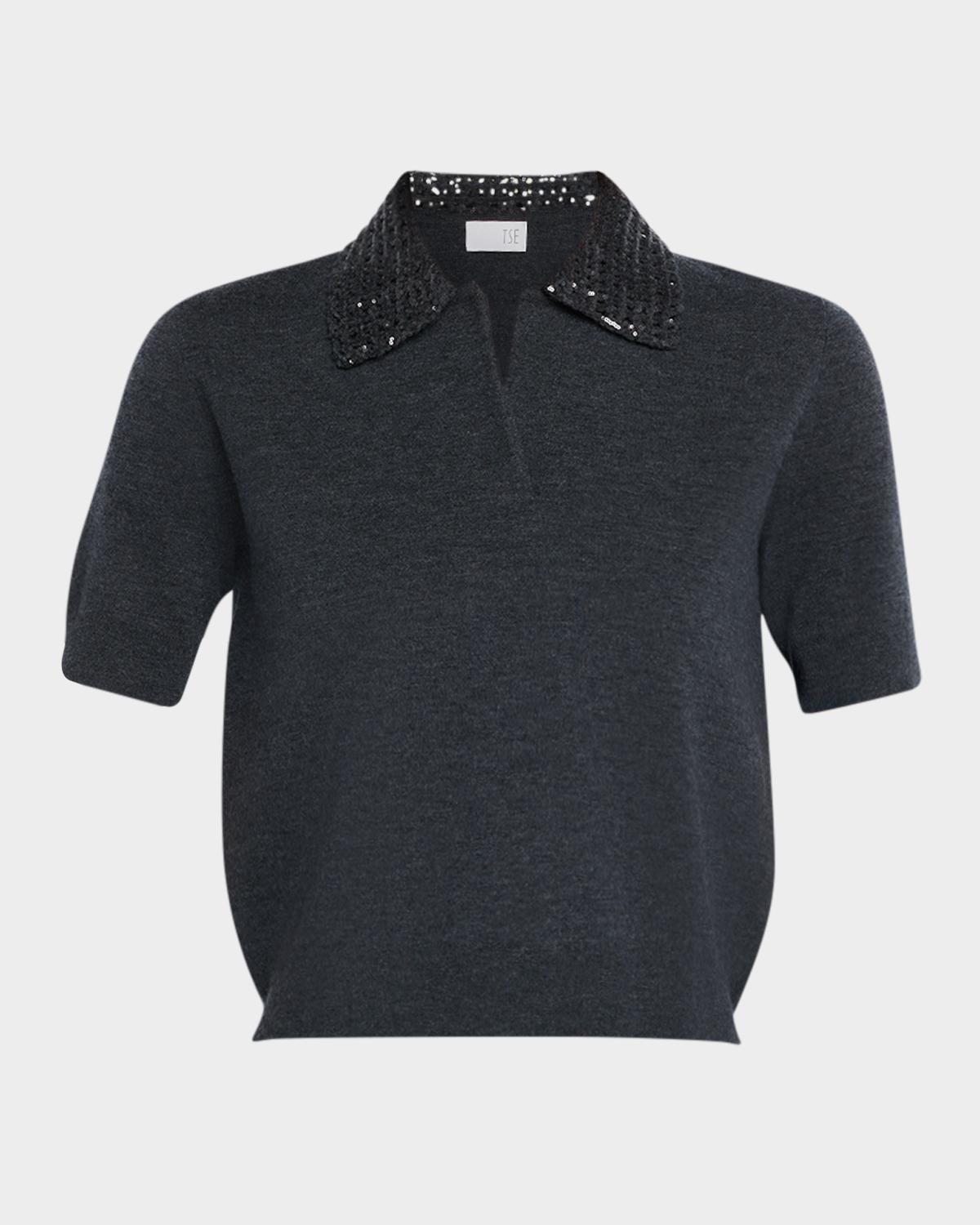 TSE Cashmere Sequin-Collar Polo Sweater