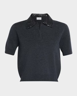 TSE Cashmere Sequin-Collar Polo Sweater