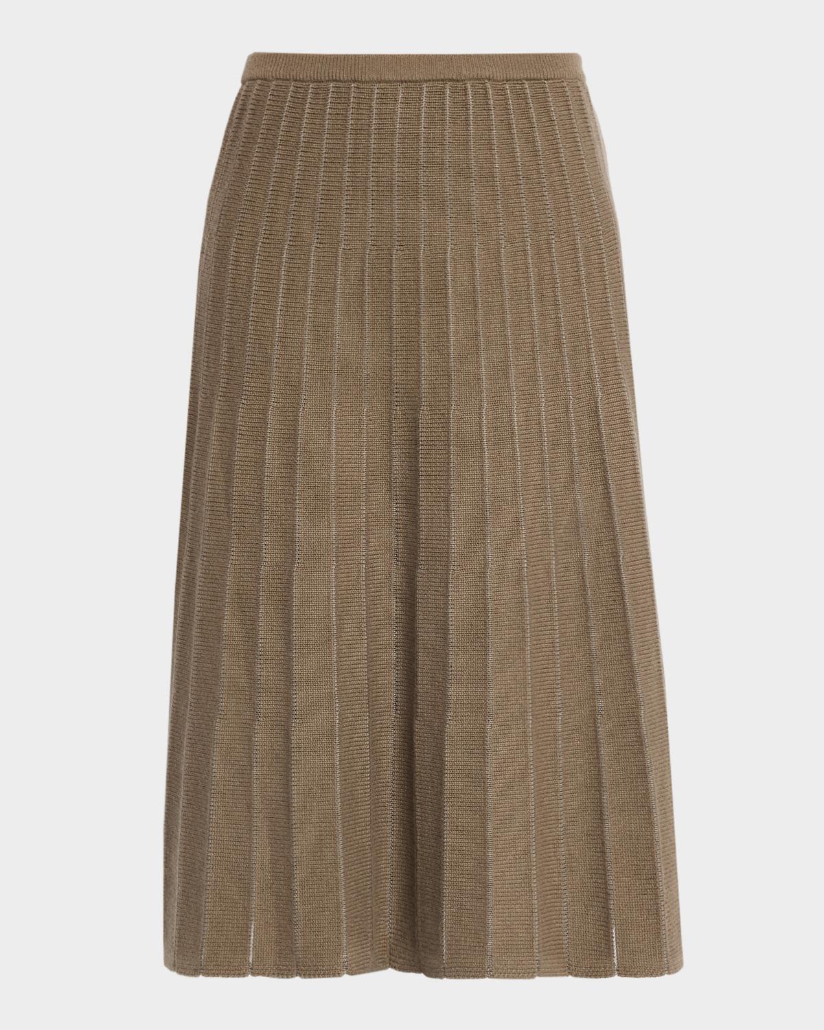 TSE Cashmere Sheer Pinstripe A-Line Midi Skirt