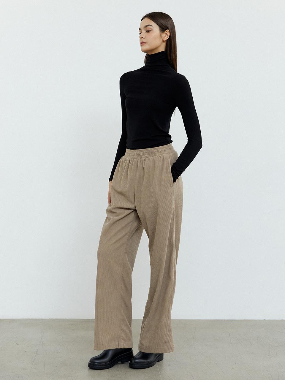 TSH Corduroy Semi-Wide Pants - Beige