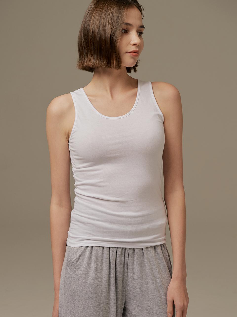 TSH Cotton Spandex Sleeveless Top - White