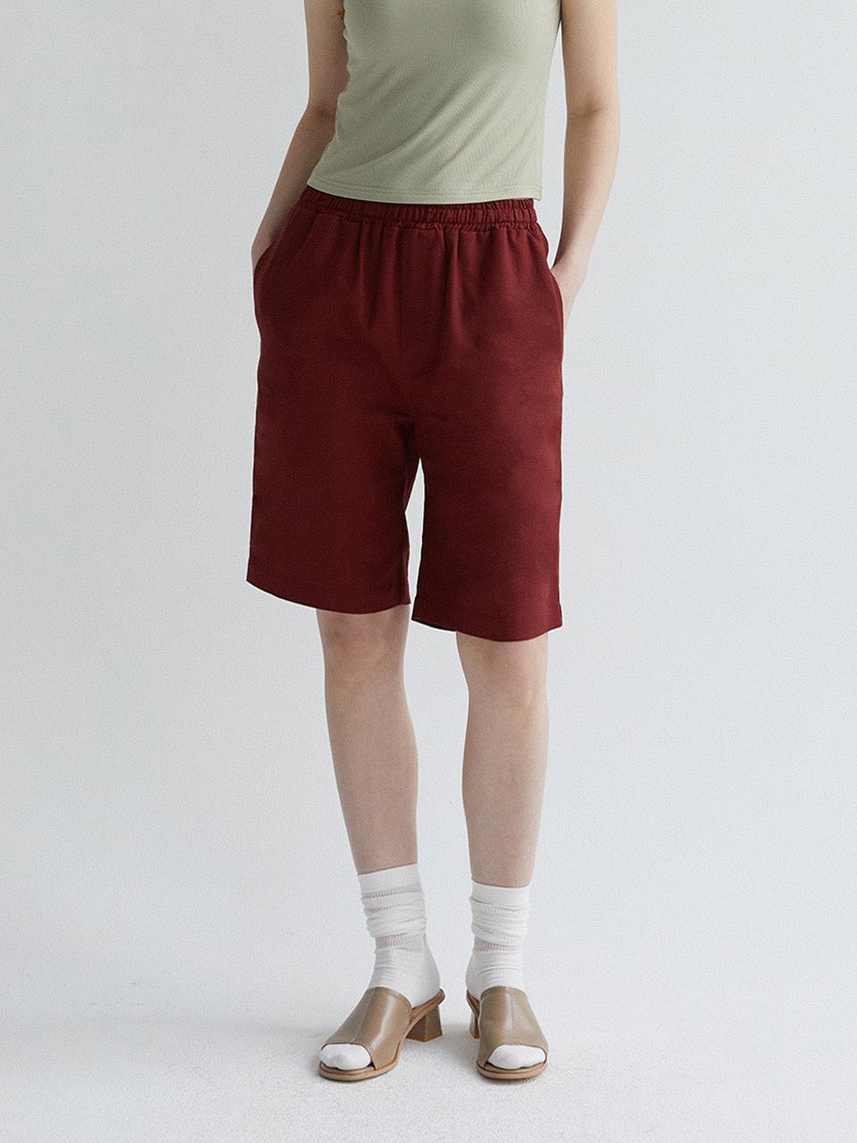 TSH Linen Bermuda Pants - Red Brown
