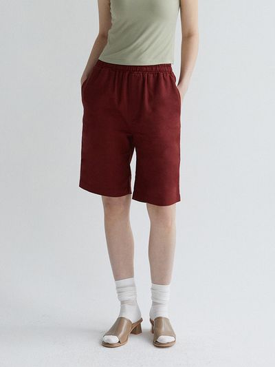 TSH Linen Bermuda Pants - Red Brown