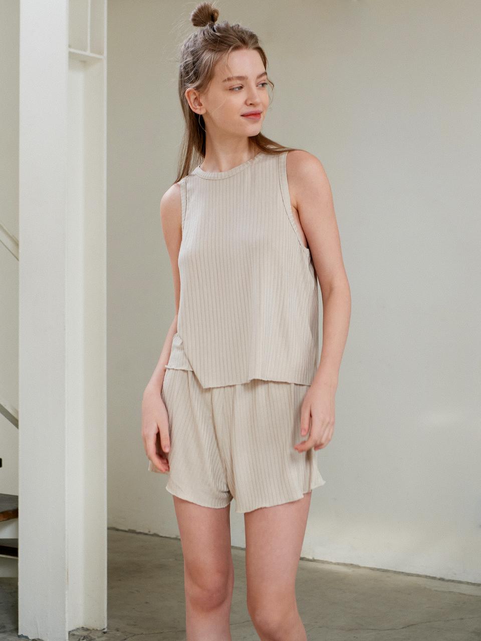 TSH Rora ribbed Pajama Set - Beige