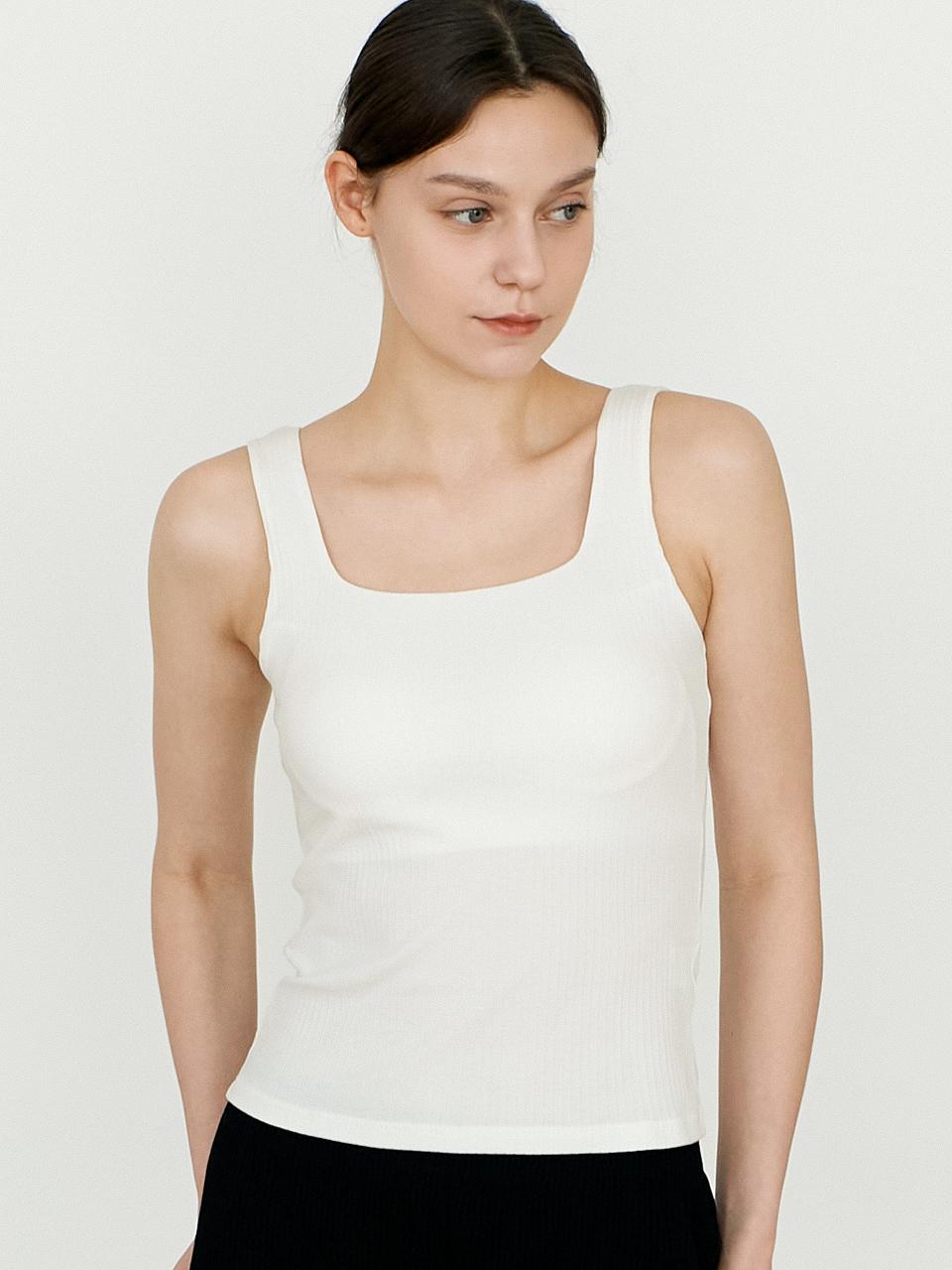 TSH Square neck ribbed bra top - white