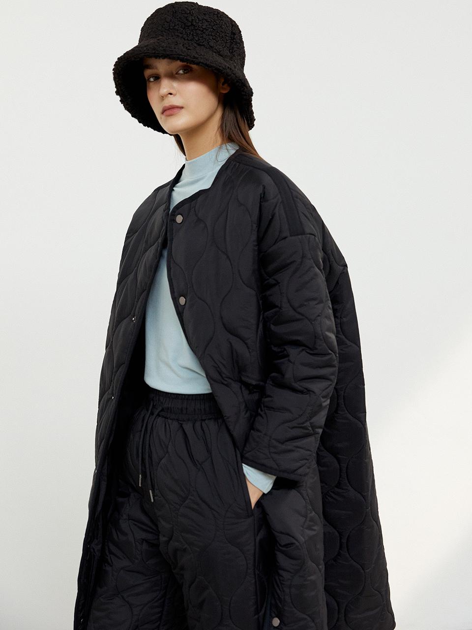 TSH Wave Oversized Fit Long Jacket - Black