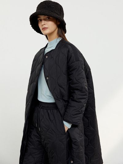 TSH Wave Oversized Fit Long Jacket - Black