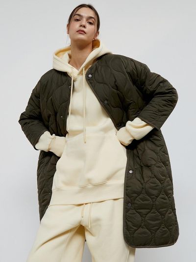 TSH Wave Oversized Fit Long Jacket - Khaki