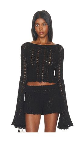 Tularosa Tularosa Zaylee Boat Neck Open Stitch Mini Sweater