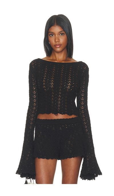 Tularosa Tularosa Zaylee Boat Neck Open Stitch Mini Sweater