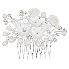 Tulleen Tulleen Crystal White Pearl and Flower Hair Comb