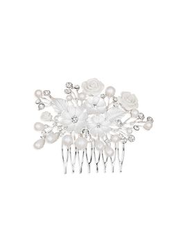 Tulleen Tulleen Girl's Rhinestone Pearl and Floral Hair Comb