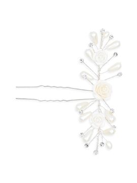 Tulleen Tulleen Girl's Rhinestone Pearl and Rose Hair Pin