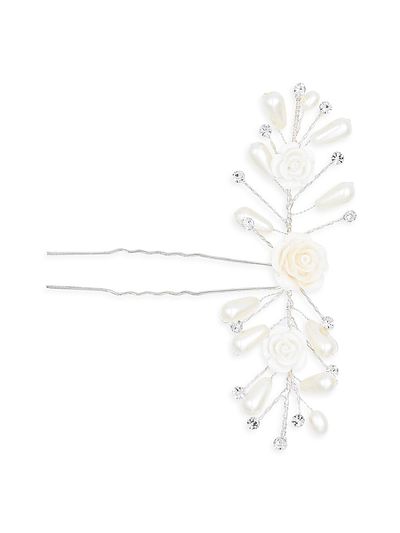 Tulleen Tulleen Girl's Rhinestone Pearl and Rose Hair Pin