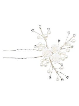 Tulleen Tulleen Girl's Rhinestone Pearl Rose Hair Pin
