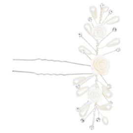 Tulleen Tulleen Rhinestone Ivory Pearl and Rose Hair Pin