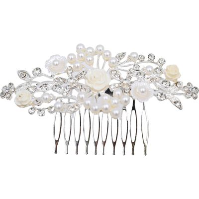 Tulleen Tulleen Rhinestone Pearl and Floral Hair Comb