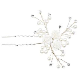 Tulleen Tulleen Rhinestone Pearl Rose Hair Pin