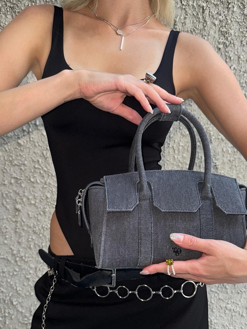 TUO LIZZEL DENIM TOTE BAG [BLACK]