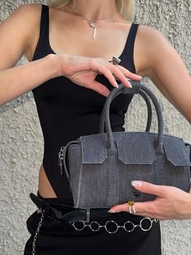 TUO LIZZEL DENIM TOTE BAG [BLACK]
