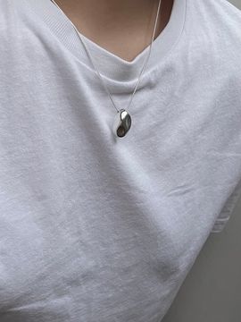 turntable Egg Stone Necklace_ Silver