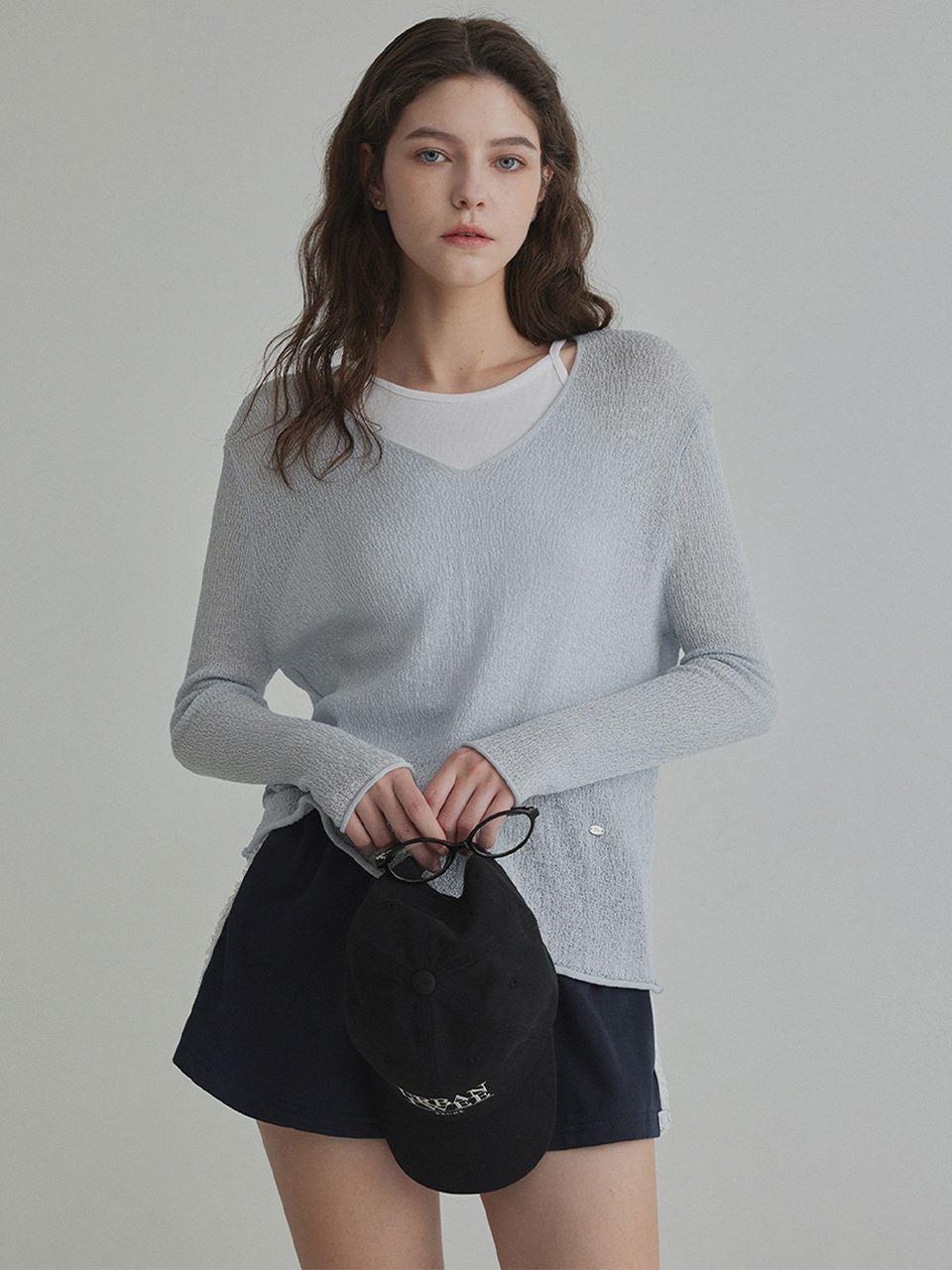 TWEE Bellied V-neck See-through Long Sleeve Sweater