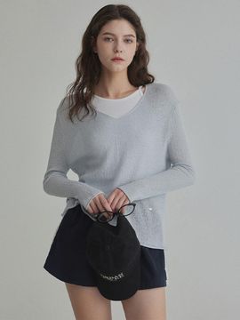 TWEE Bellied V-neck See-through Long Sleeve Sweater