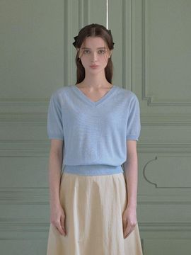 TWEE Elena Linen V Neck Short Sleeve Knit Top