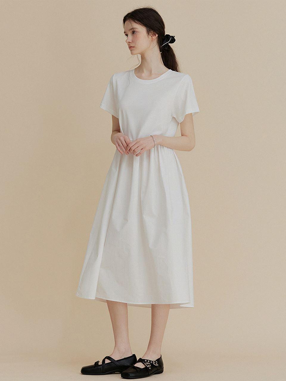 TWEE Layered Cotton Loose-Fitting Dress [Beige]
