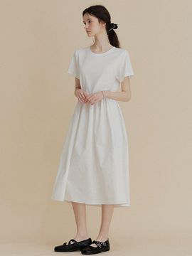 TWEE Layered Cotton Loose-Fitting Dress [Beige]