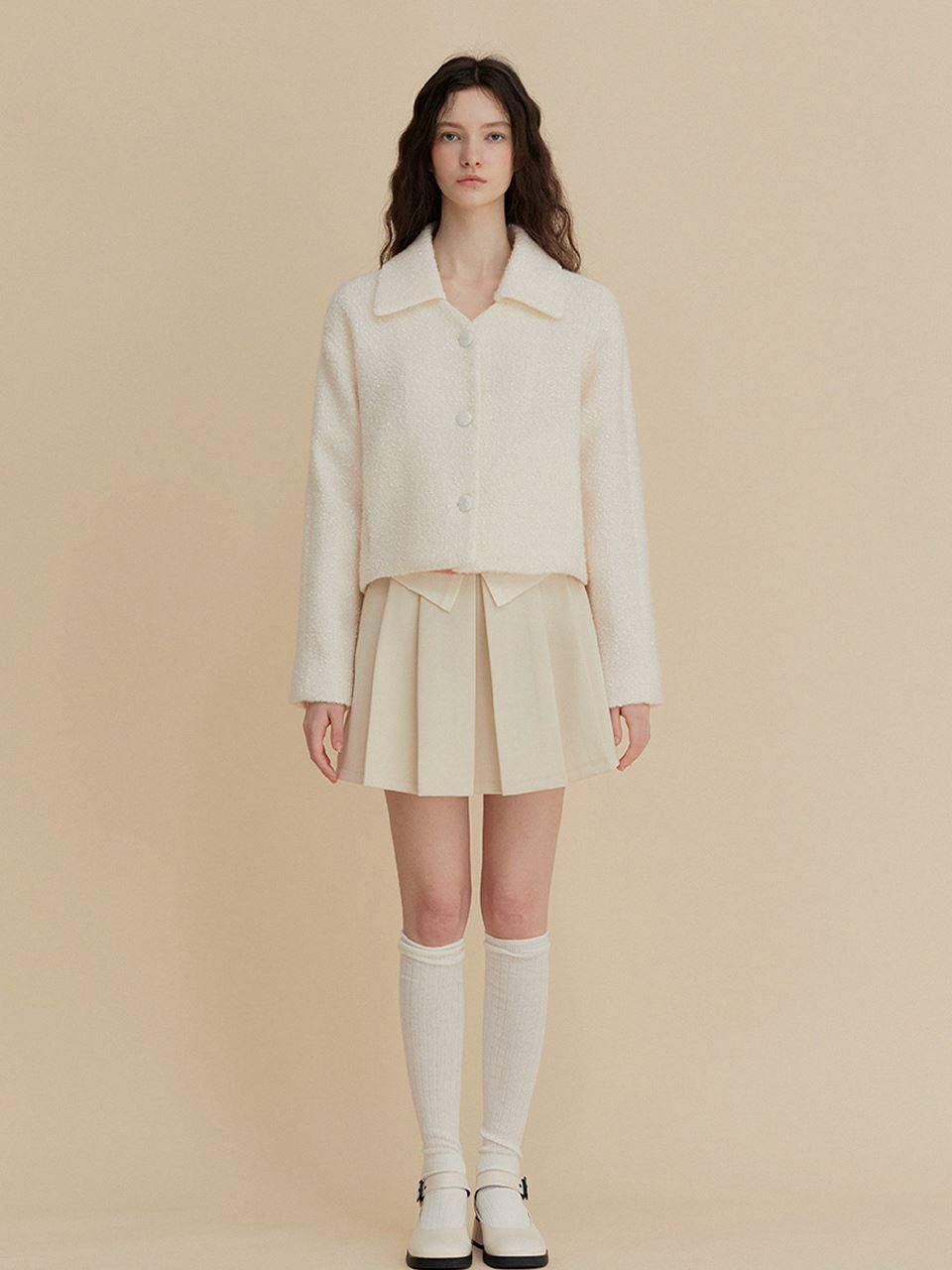 TWEE Portlet Collar V-Neck Tweed Wool Blazer