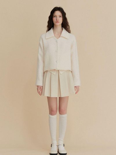 TWEE Portlet Collar V-Neck Tweed Wool Blazer