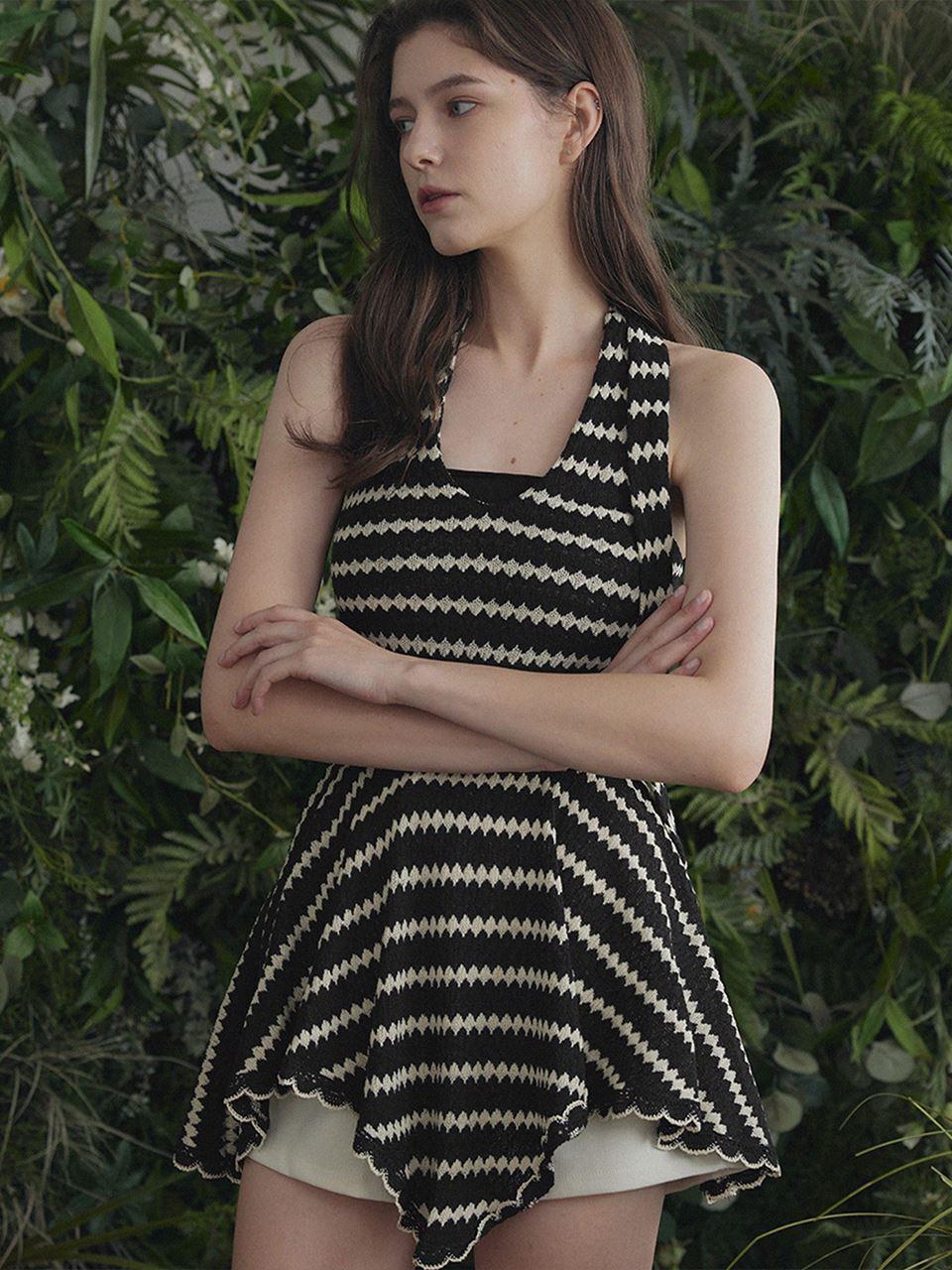 TWEE POZEA Halter Jacquard Asymmetric Dress