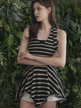 TWEE POZEA Halter Jacquard Asymmetric Dress