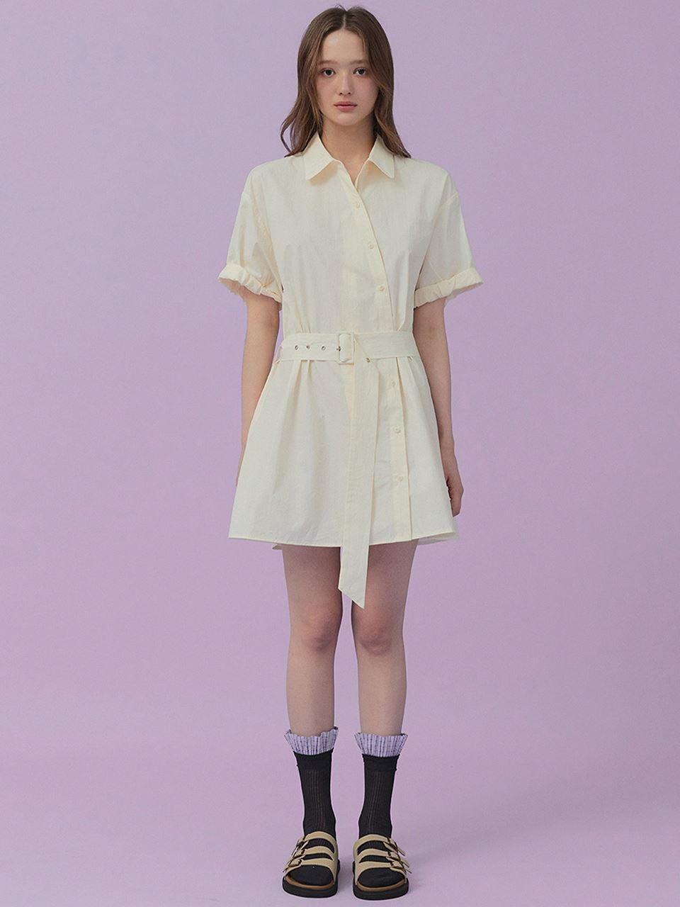 TWEE Rubin Roll-up Shirt Mini Dress (with Belt Set)