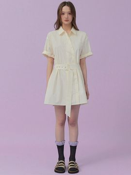 TWEE Rubin Roll-up Shirt Mini Dress (with Belt Set)