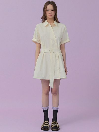 TWEE Rubin Roll-up Shirt Mini Dress (with Belt Set)