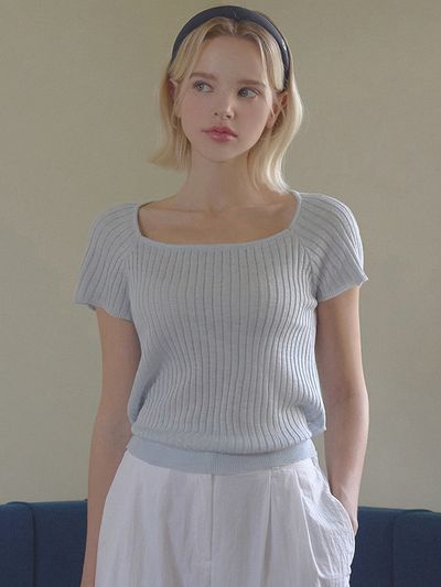 TWEE Tolia Back Ribbon Square Knit Top