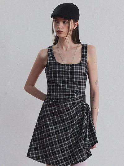 TWEE [TWEE] [GROWHIDE] Belt Check Unbalanced Dress