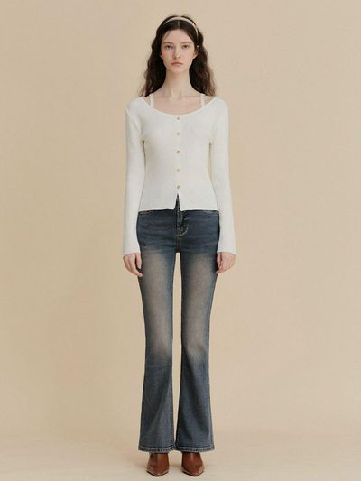 TWEE Vintage Wash Bootcut Slim Fit Denim [Blue]