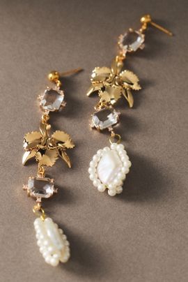 Twigs & Honey Crystal Gilded Orchid Drop Earrings