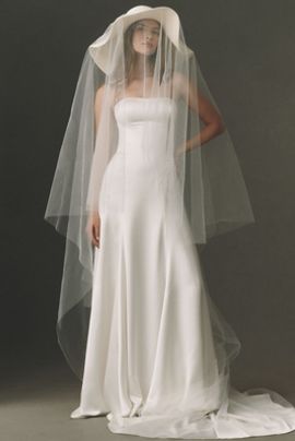 Twigs & Honey Straw Bridal Hat with Chapel Veil