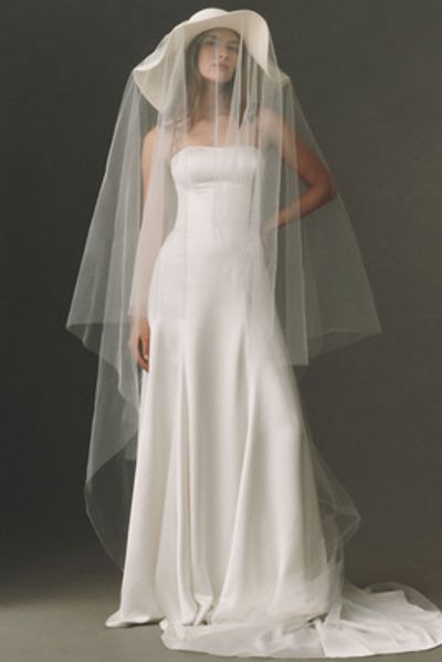 Twigs & Honey Straw Bridal Hat with Chapel Veil