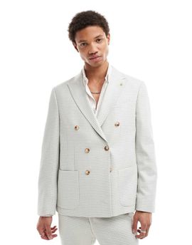 Twisted Tailor Twisted Tailor dogstooth double breasted slim suit jacket in sage green-Multi