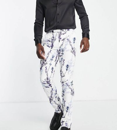 Twisted Tailor Twisted Tailor Tall lavadino skinny fit smart pants in white with floral print