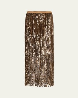 TWP Laurel Trapped Fringe Sequined Skirt