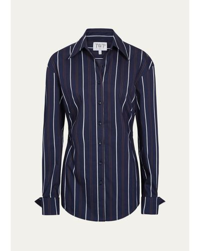 TWP The Night We Met Striped Cotton-Blend Shirt