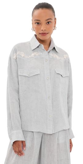 TWP TWP Carter Shirt with French Knot Light Heather Grey