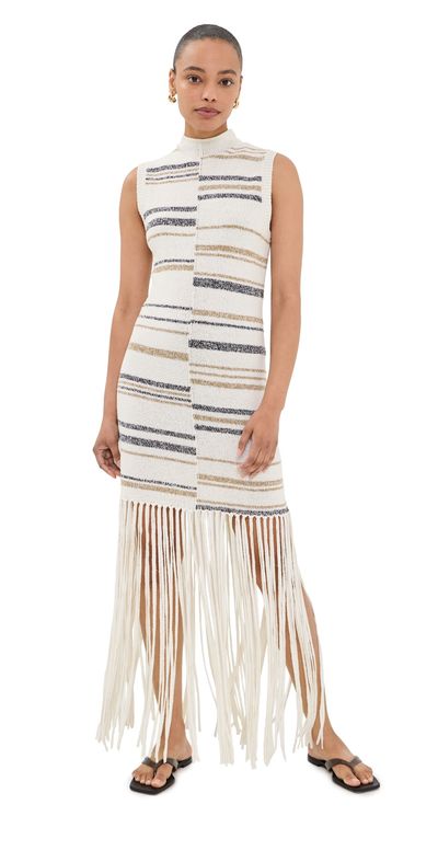 TWP TWP Fringe Sleeveless Dress Ivory Multi
